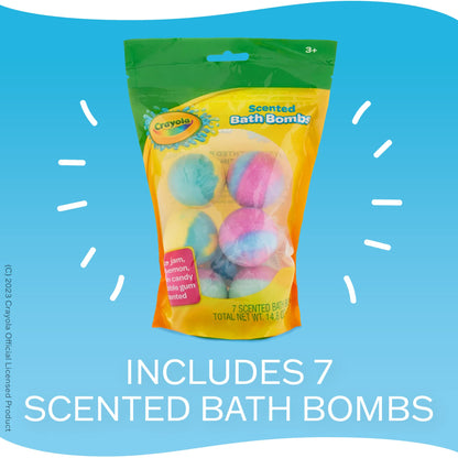 Crayola Colorful Scented Bath Bombs for Kids, Color You Bath Non-Toxic Bathbomb Fizzies for Boys Girls Holiday Stocking Stuffer, Grape Jam, Laser Lemon, Cotton Candy, & Bubble Gum Scents