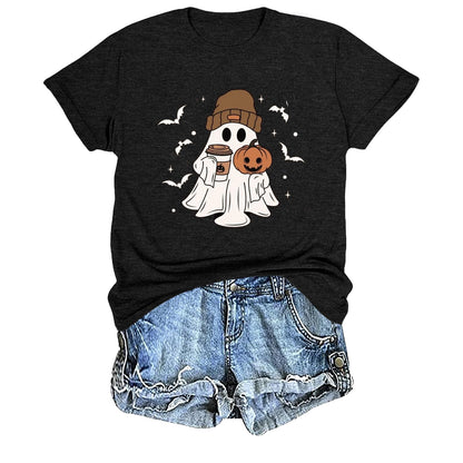 Cute Halloween Shirts for Women Funny Ghost Coffee Shirt Halloween T Shirts Black M