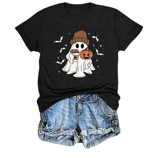 Cute Halloween Shirts for Women Funny Ghost Coffee Shirt Halloween T Shirts Black M