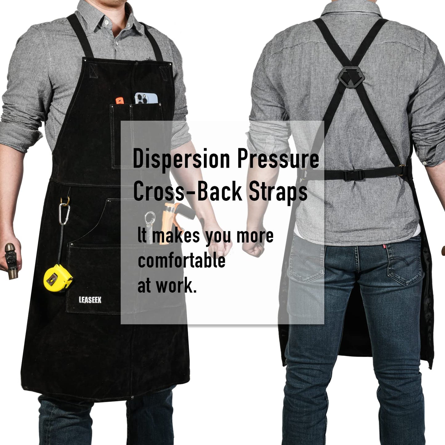 Leather Work Apron with Gloves - 6 Tool Pockets for Men& Women - Welding Apron - Ideal for Woodworking, Blacksmithing, Gardeners, Mechanics, BBQ - Adjustable M to XXXL