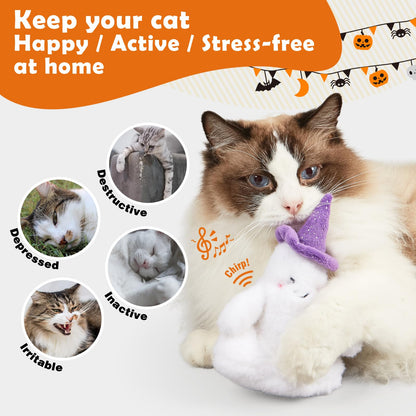 Kimee Halloween Catnip Toys, Flapping Ghost Catnip Toy, Interactive Kitten Exercise Toys for All Cat Breeds Play Alone, Never Boredom