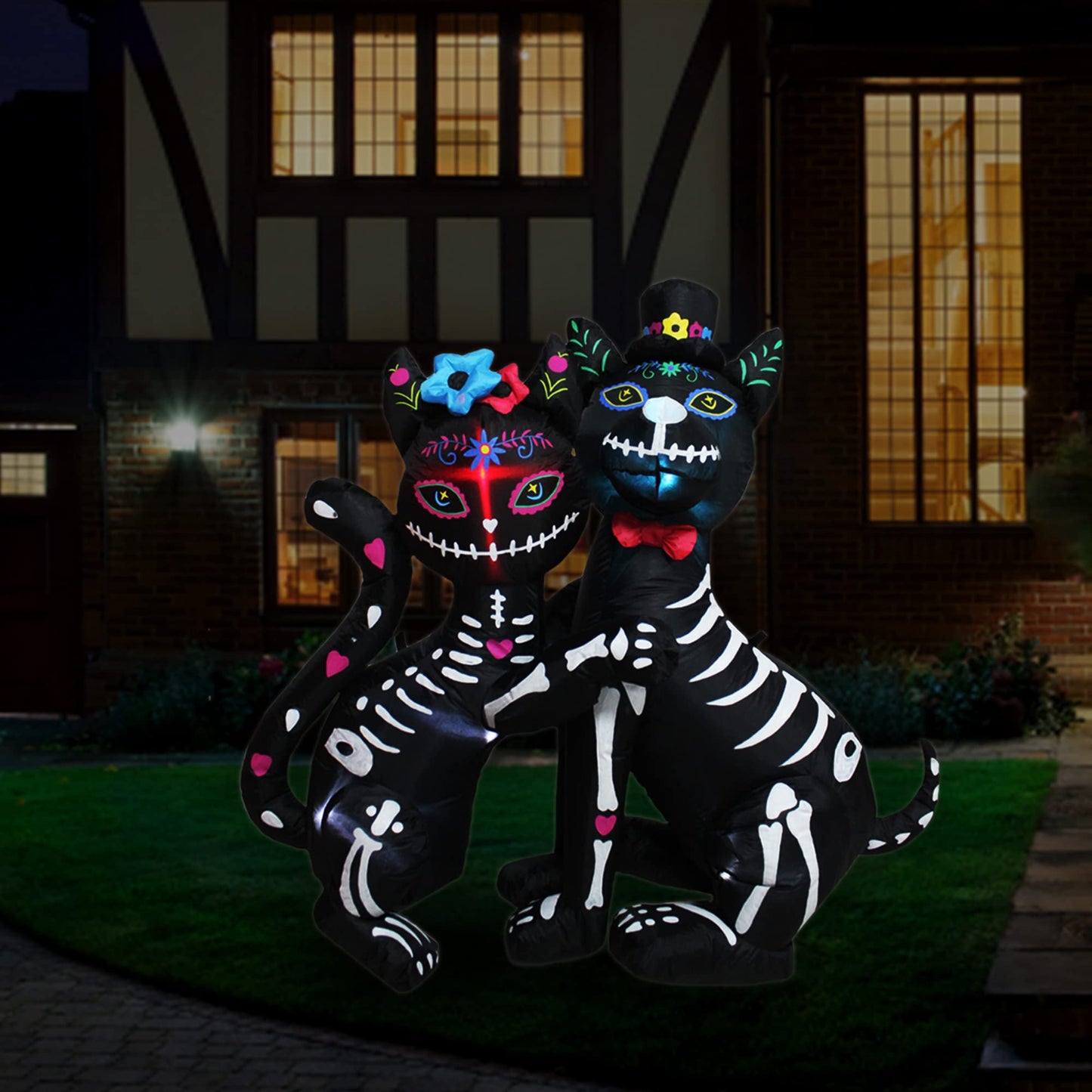 KITBONIS 4 Ft Halloween Inflatables Cat and Dog Day of The Dead Decorations Inflatable, Halloween Inflatables Outdoor Decorations with Built-in LED Lights for Front Yard Lawn Garden Party