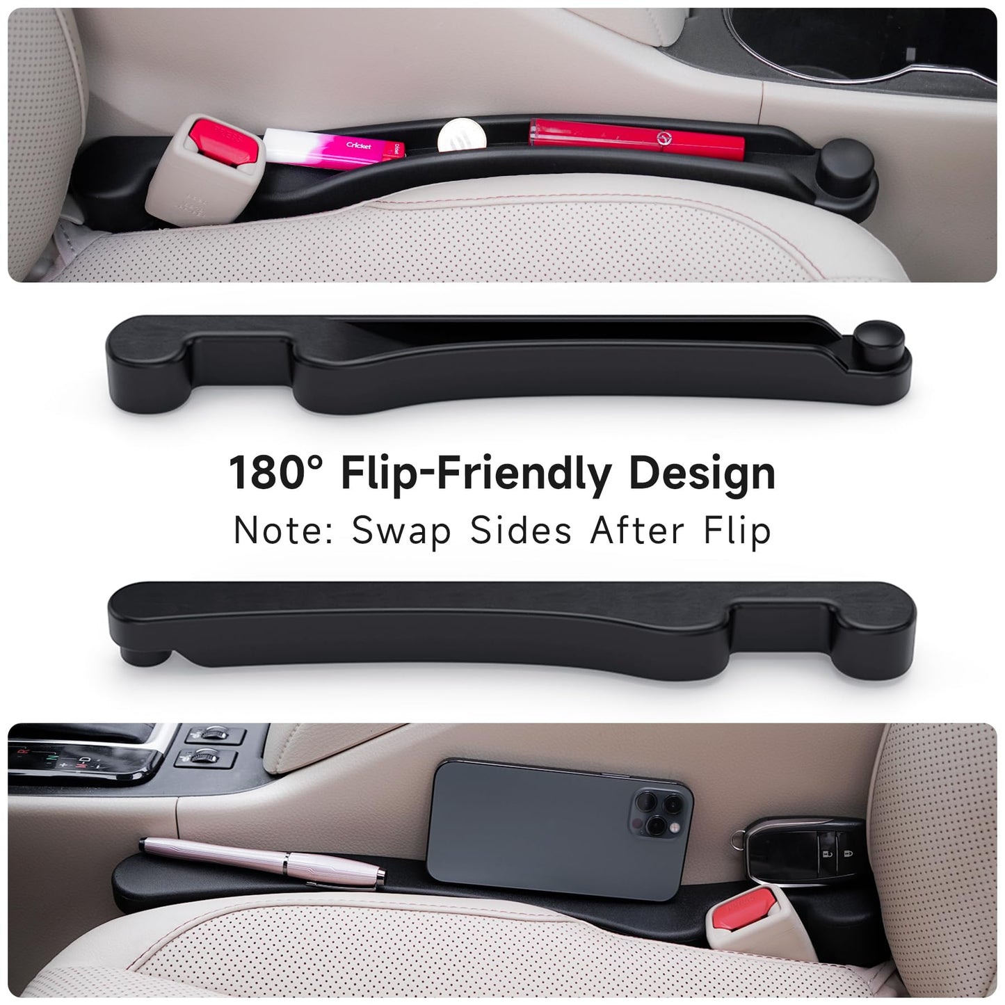 Givifive Car Seat Gap Filler Set of 2, Soft Foam Multifunctional Seat Side Gap Filler with Organizer & Hook Function, 3in1 Gap Stopper Universal Fit Car SUV Truck Fill The Gap Between Seat & Console