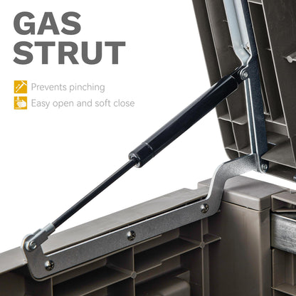 DWVO 120 Gallon Outdoor Storage Box, Large Resin Deck Box with Louver Design, Lockable Patio Storage Bin for Indoor and Outdoor Use, Pillows, Tools, and Pool Supplies -Light Brown