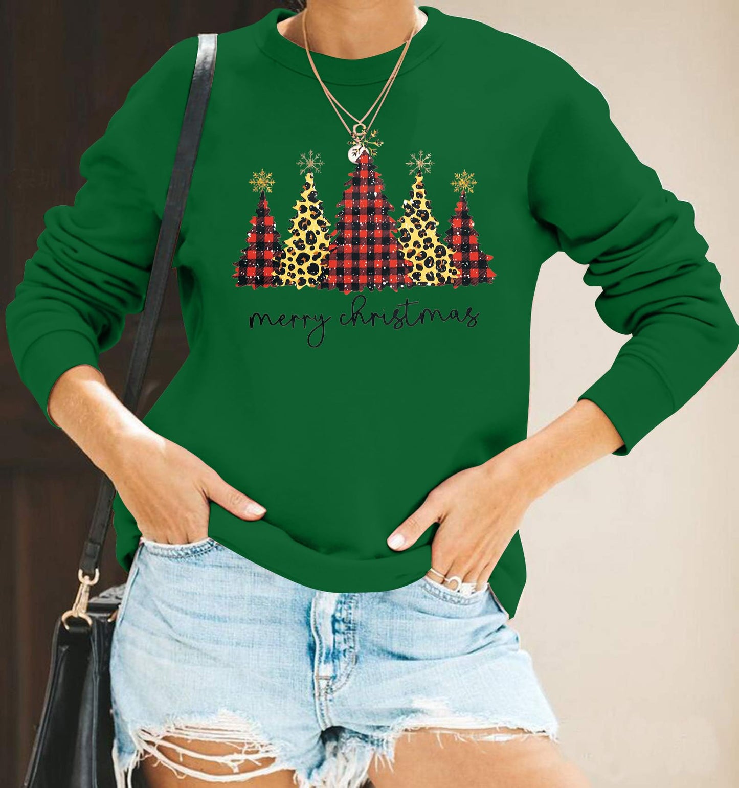 ASTANFY Merry Christmas Sweatshirt for Women Drop Shoulder Long Sleeve Christmas Tree Pullover Lightweight Shirt
