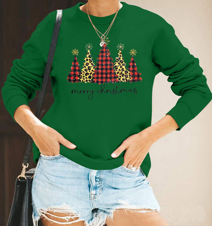 ASTANFY Merry Christmas Sweatshirt for Women Drop Shoulder Long Sleeve Christmas Tree Pullover Lightweight Shirt