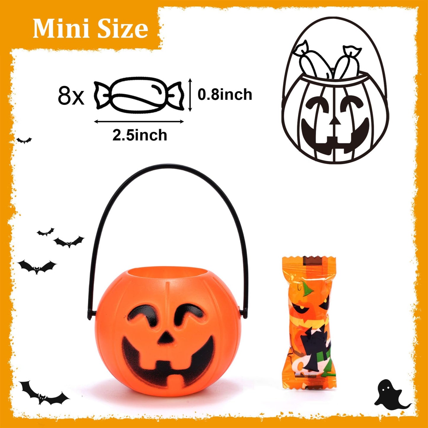 HANSGO Mini Halloween Portable Pumpkin Bucket, 12PCS 3.3 inches Small Halloween Pumpkin Candy Buckets Children Trick or Treat Bags