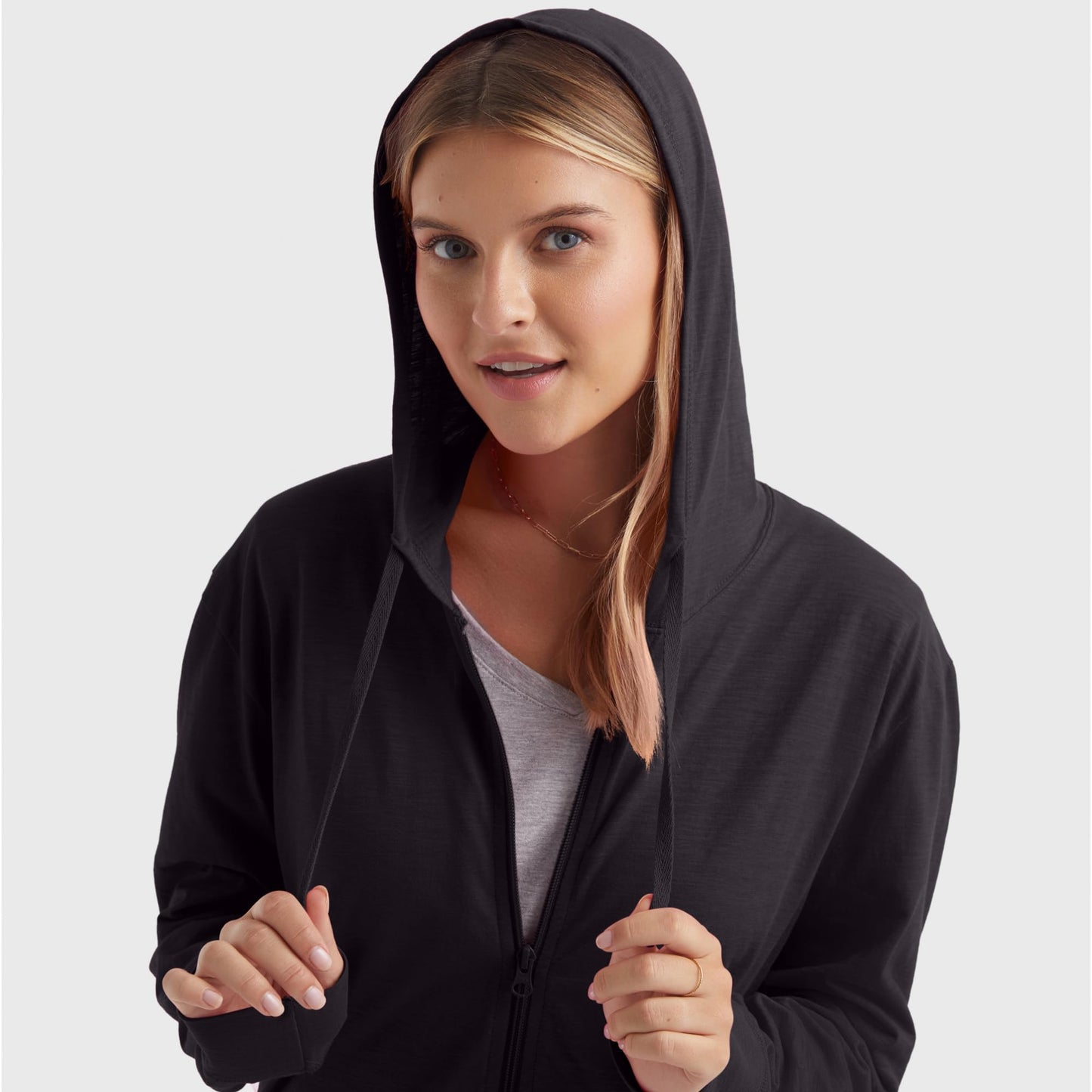 Hanes Women's Slub Jersey Hoodie, Black, Large