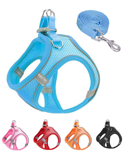 JUFOO XS Blue Soft Mesh Dog Harness and Leash Set,No Escape Puppy Harnesses for Training Walking， Reflective Adjustable Puppy Vest for Small Medium Dogs, Cats (Blue, XS)