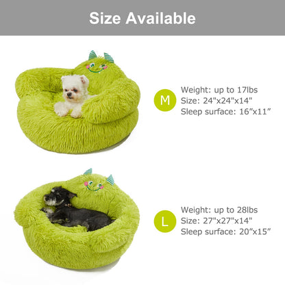 Jiupety Cute Calming Dog and Cat Bed, Anti-Anxiety Donut for Small Pets, Cozy Soft Pet Round Cuddler Bed with Non-Slip Bottom, L(27"×27"×14"), Green