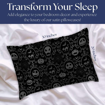 Jay Franco Satin Pillowcase - Standard Size 20x30 Inch Silky Soft Premium Pillow Cover, Black - Nightmare Before Christmas