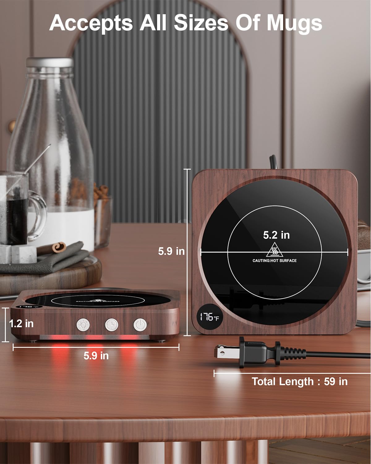 House Gem Mug Warmer - 36W Coffee Mug Warmer for Desk with Temperature Display, 2-12Hrs Auto Shut Off, Smart Candle Warmer - Ideal Coffee Gifts Accessories Keep Beverages Coffee Warmer (Wood) (Wood)