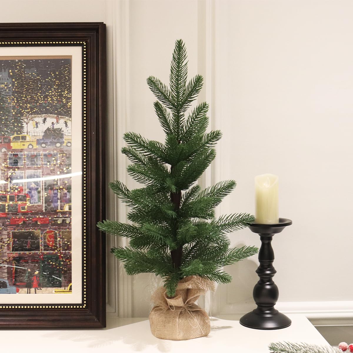 Tabletop Christmas Tree Artificial 24IN Realistic Mini PE Xmas Tree for Table Desk Home Christmas Decorations 2FT