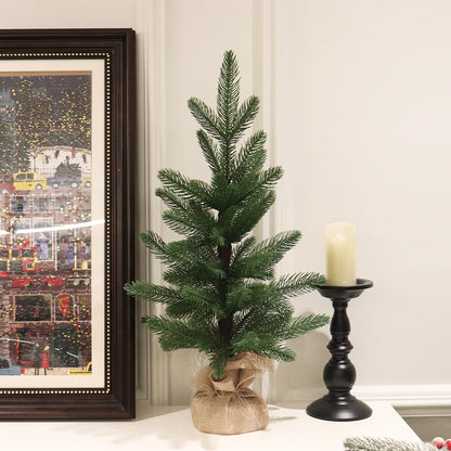 Tabletop Christmas Tree Artificial 24IN Realistic Mini PE Xmas Tree for Table Desk Home Christmas Decorations 2FT