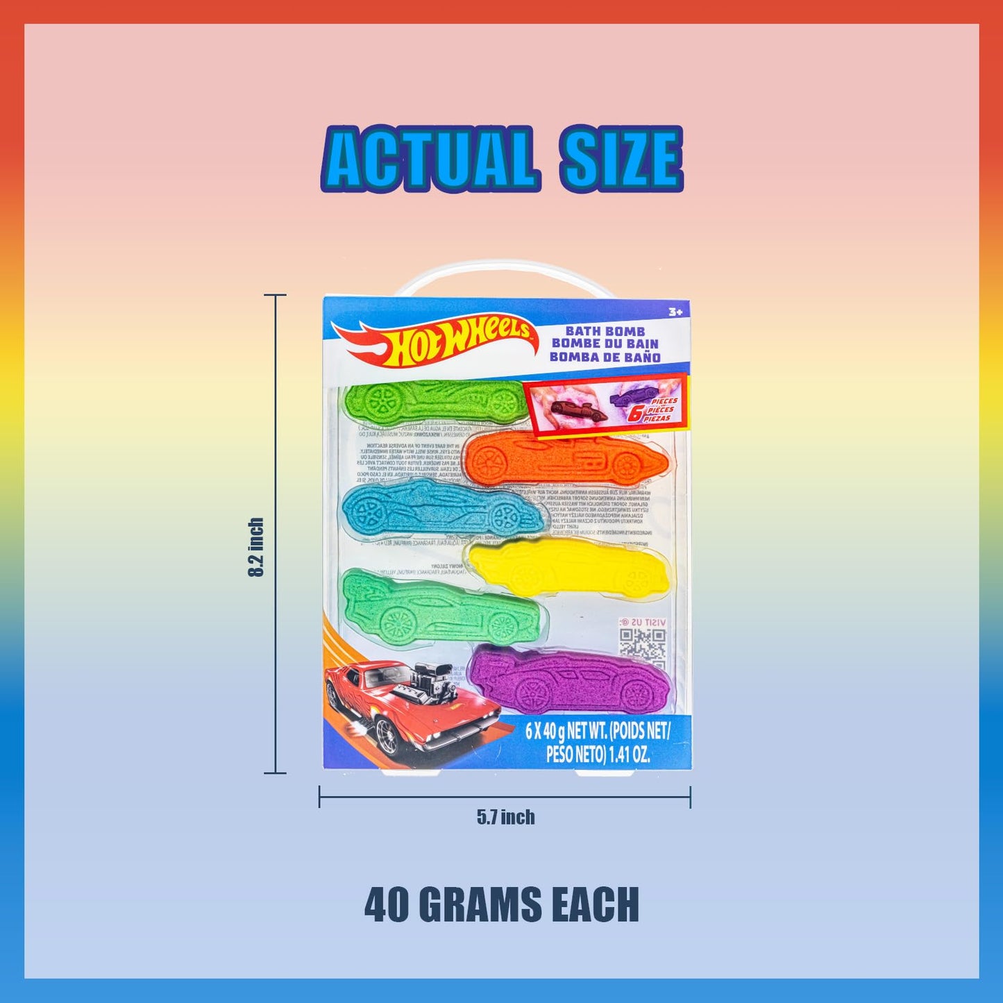 Hot Wheels 6 Piece Bath Bombs for Kids, Bubble Gum Scented, Bath Toys for Kids, Ages 3+, by Townley Girl