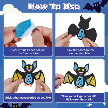 Fennoral 12 Pack Bat Crafts for Kids Bat Crafts Kits Make You Own Bat Foam Stickers Ornament DIY Arts and Crafts for Kids Girls Boys Halloween Party Supplies Halloween Decoration
