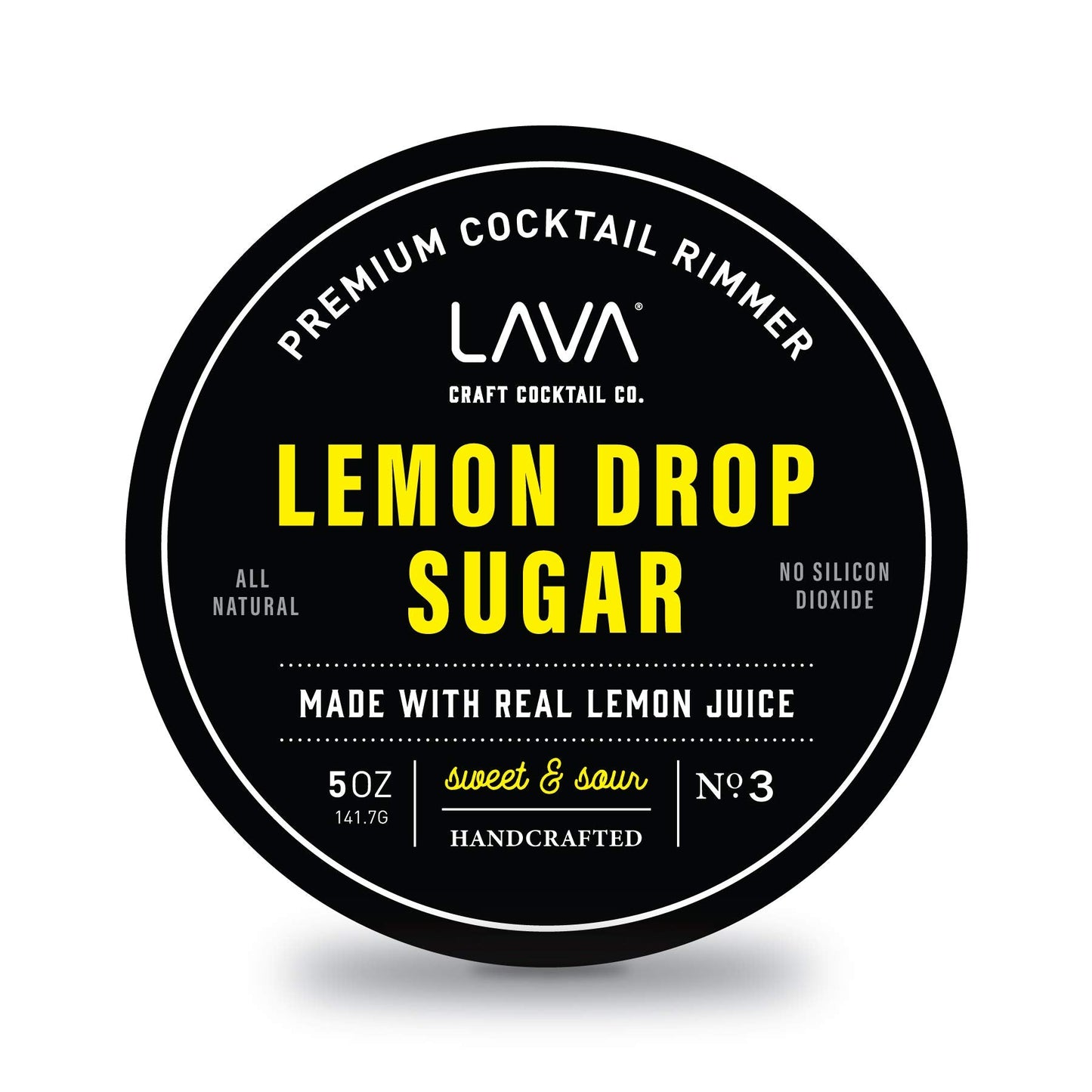 LAVA Premium Lemon Drop Sugar Cocktail Rimmer, All Natural Rimmer Sugar, Sweet & Sour, Real Lemons, Pure Cane Sugar, No Silicon Dioxide, with Easy Screw-On Lid - 5oz