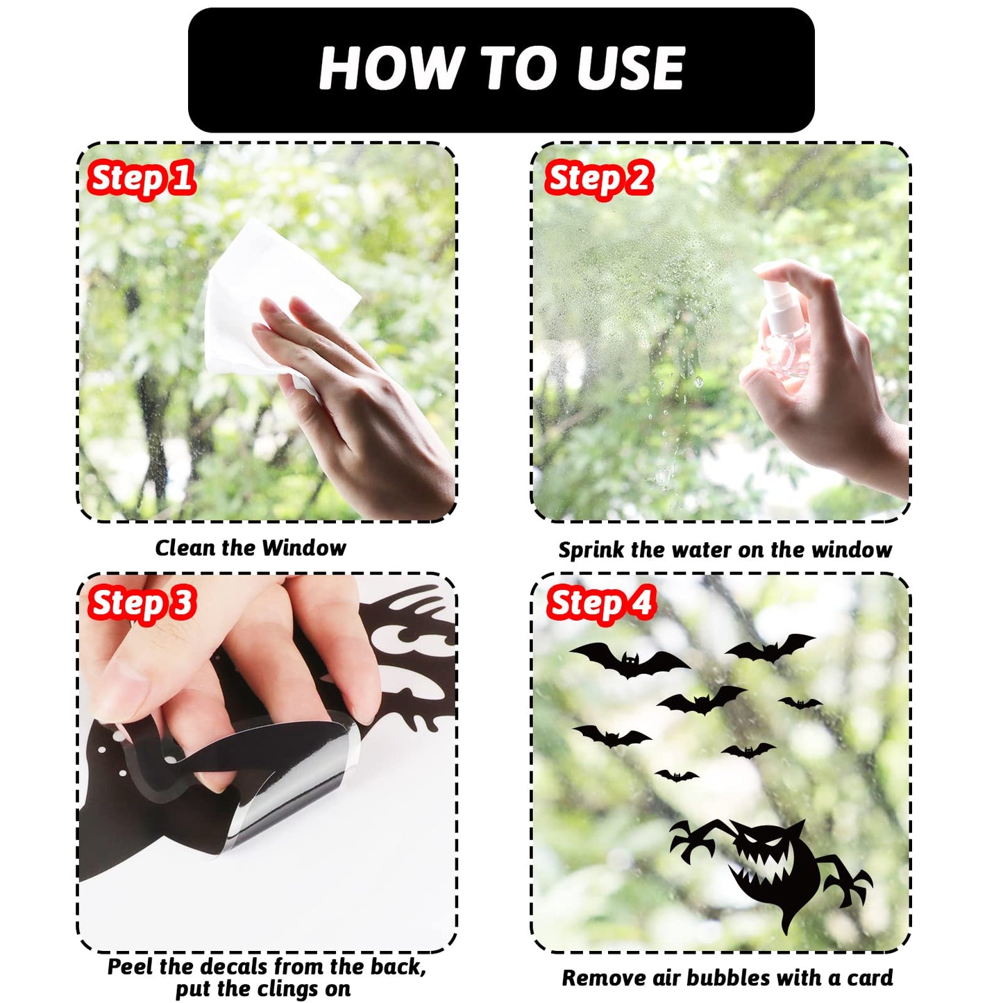 Large Halloween Window Decorations -Witch Clings, Scary Silhouette Poster Decals, Horror Stickers for Party Supplies - PVC Mirror Glass Window Stickers