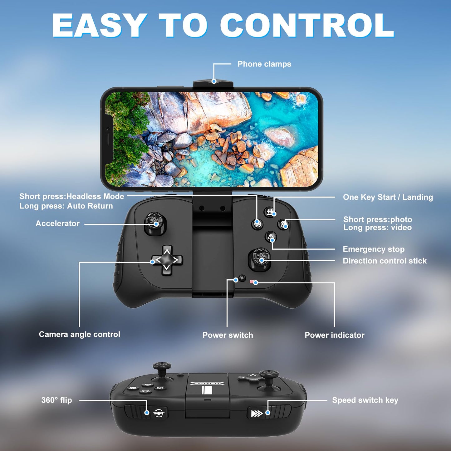 Drone with Camera for Adults, HD FPV Drones with Upgrade Altitude Hold, One-Key Take Off/Landing, Voice Control, Headless Mode, 2 Batteries, Toys Gifts for Teen Boys Girls, Beginner