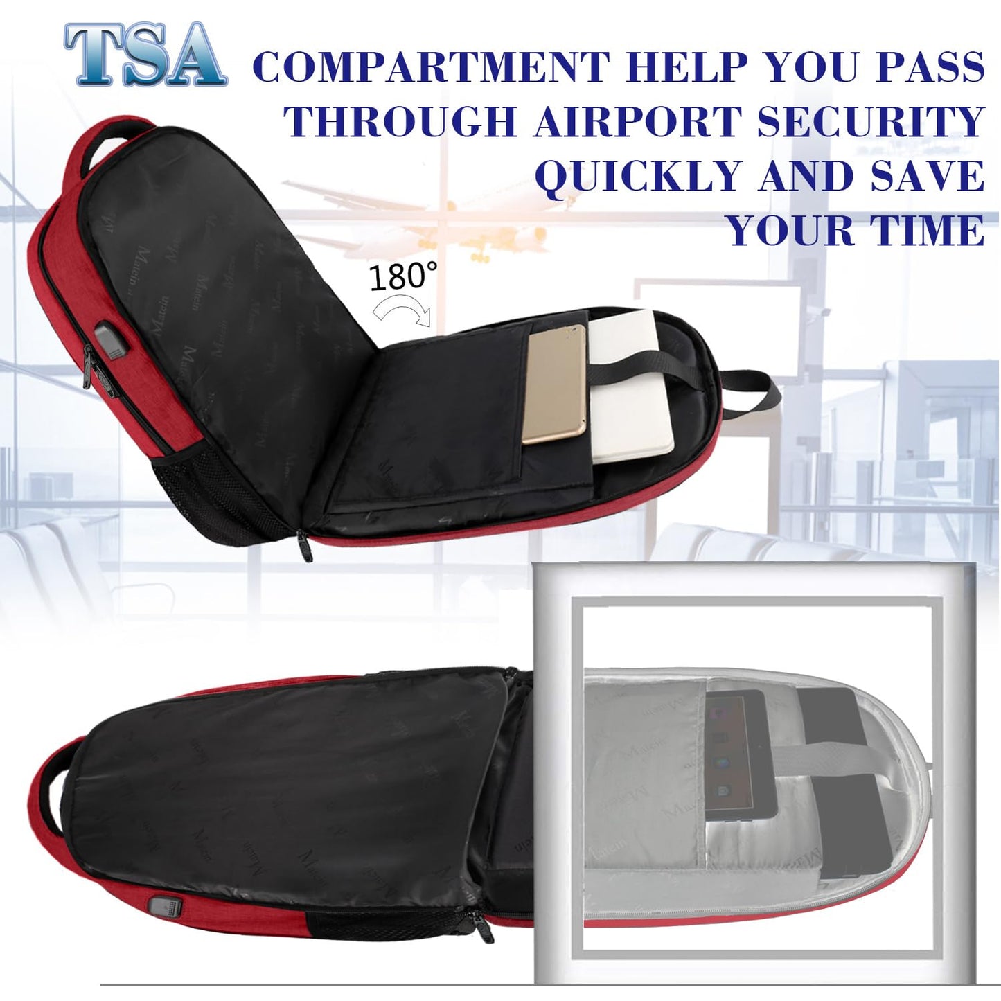 MATEIN 17 Inch Laptop Backpack for Women, Extra Large TSA Friendly Backpack with USB Charging Port, Anti Theft Carry On Flight Approved Business Work Travel College Computer Backpack Bag,Red