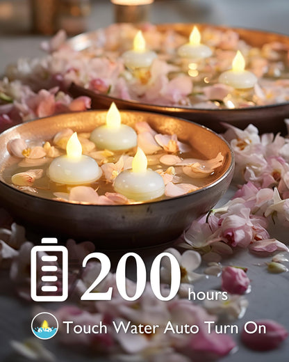 Homemory 200 Hours 24 Pack Flameless Floating Candles, Warm White Led Flickering Tealight Candles in Bulk, Decor for Wedding, Party, Centerpiece, Pool, Christmas