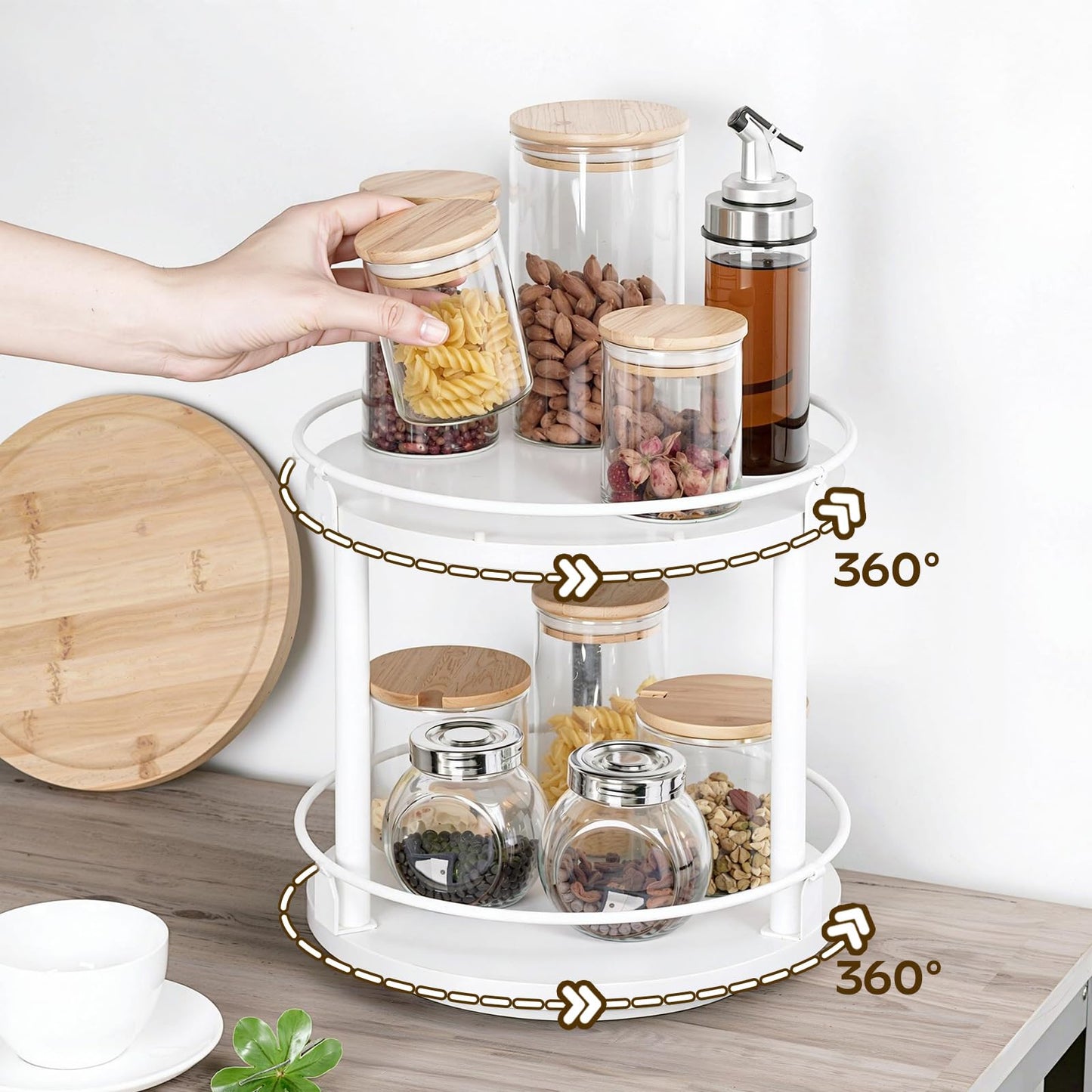 3-Tier Lazy Susan Organizer, Rotating Spice Rack, Spinning Organizer, Industrial Turntable Spice Rack Organizer for Cabinet, Kitchen Countertop, Pantry, Rustic Brown and Black SR23BR