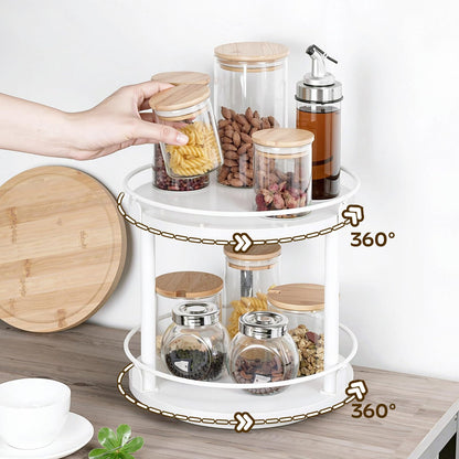3-Tier Lazy Susan Organizer, Rotating Spice Rack, Spinning Organizer, Industrial Turntable Spice Rack Organizer for Cabinet, Kitchen Countertop, Pantry, Rustic Brown and Black SR23BR