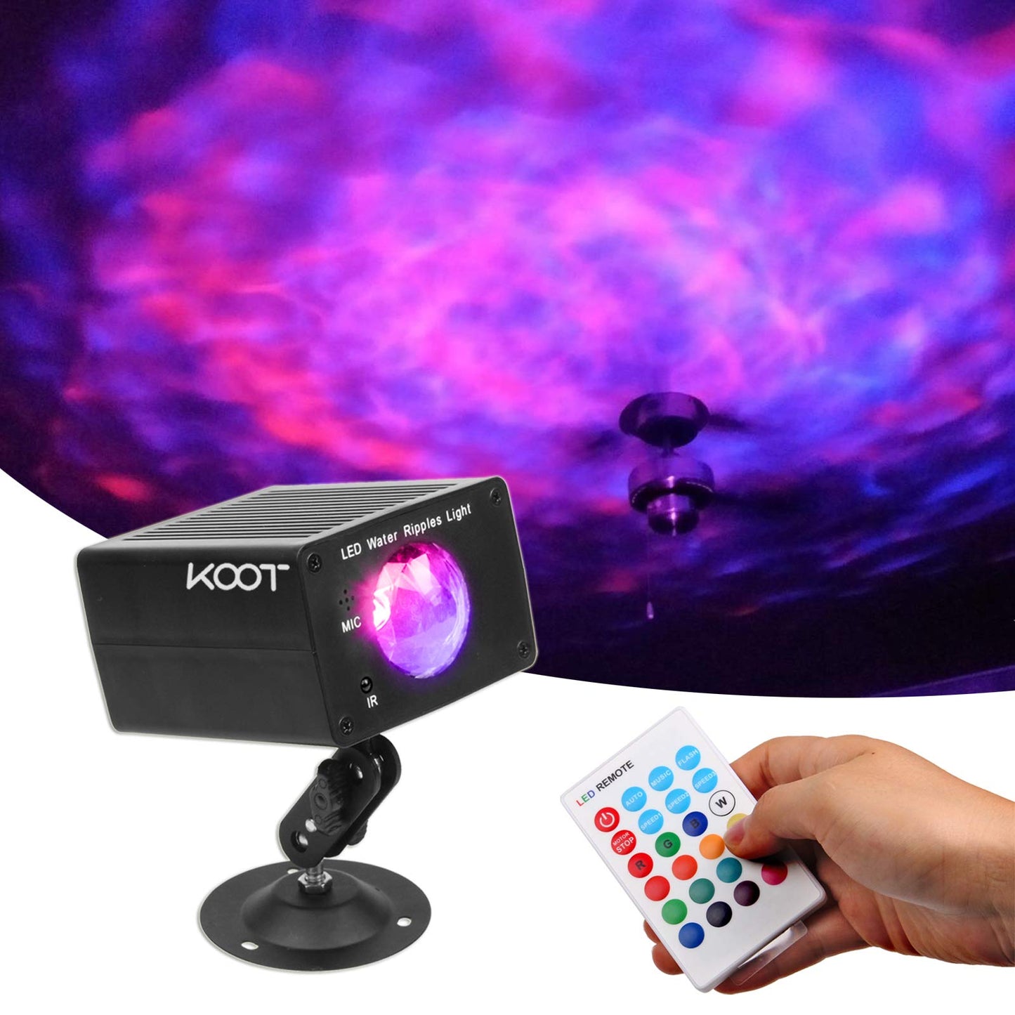 KOOT Water Wave Christmas Projector, RGB 16 Color Party Light, Sound Activated Flash Ripple LED Holiday Lighting With Remote for Disco, Halloween, Wedding, Kids Room