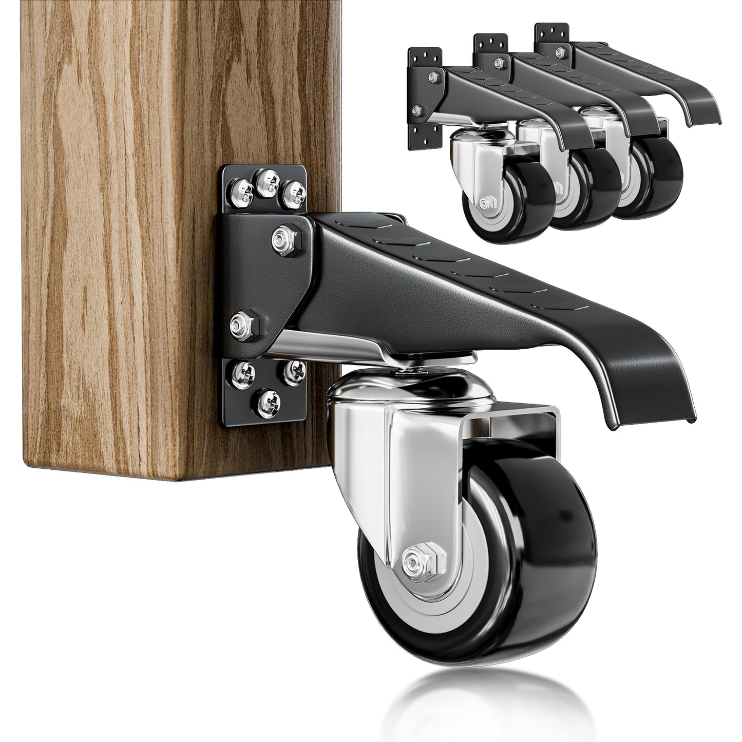 DOZAWA Workbench Casters Kit, 600 Lbs Retractable Casters Set of 4 Heavy Duty, 2.5" Side Mount Caster Wheels, Stepdown Castor Wheel for Workbenches, Machinery and Tables