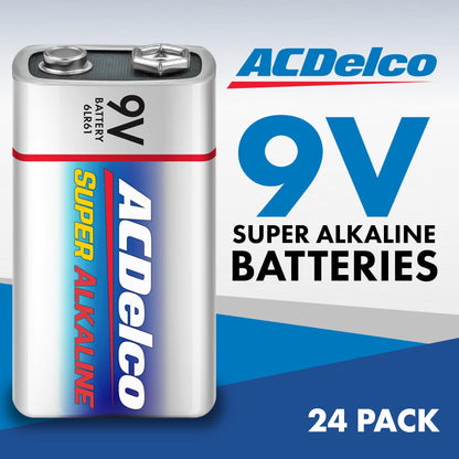 ACDelco 24-Count 9V Batteries, Maximum Power Super Alkaline Battery for Home and Office, 7-Year Shelf Life, Reclosable Packaging