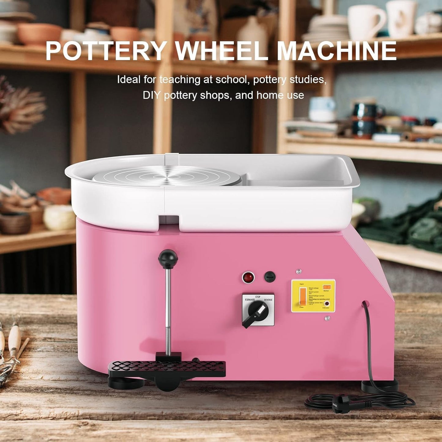 Pottery Wheel Pottery Forming Machine 25CM 350W Electric Pottery Wheel with Foot Pedal DIY Clay Tool Ceramic Machine Work Clay Art Craft (Pink)