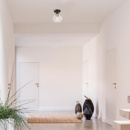 GLOBE Electric Harrow 1-Light Semi-Flush Mount Ceiling Light with a Matte Black Finish, Gold Accent Socket and Clear Glass Shade, Dimmable Option