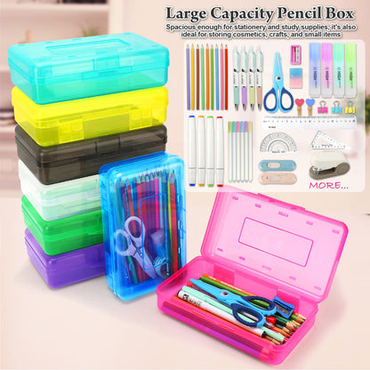 Nuozme Plastic Translucent Pencil Box for Kids, Adult, Student, Large Capacity Pencil Cases with Snap-Tight Lid for Pens, Pencils, School Supplies,Office Supplies,1 Pack (Blue)