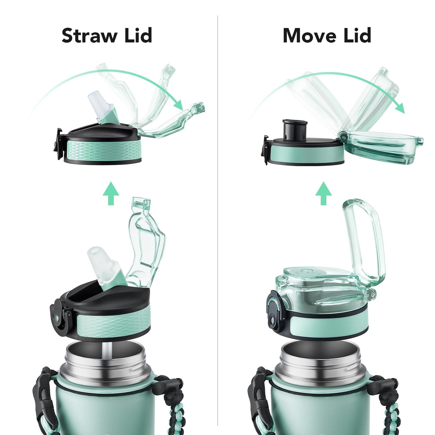 GOSWAG Insulated Sports Water Bottle, 24oz 2 Lids(with Straw/No Straw), Stainless Steel Water Bottles with Paracord Handle, Insulated Bottle with Double-Wall Vacuum Insulation