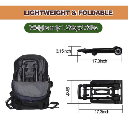 KINJOEK 25kg 55lbs Folding Hand Truck, Solid Construction Utility Cart for Luggage with 2 Oversized Wheels Bonus Bungee Cord, Collapsible, Lightweight and Compact Luggage Dolly Cart for Travel, Black