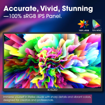 Kado Portable Monitor 15.6-Inch FHD 1080p, USB-C mini-HDMI Gaming Monitor IPS Display Built-in Speakers, External Display 180° Kickstand Wall/Arm Mount for Laptop PC Phone Mac Xbox PS4/PS5 Switch