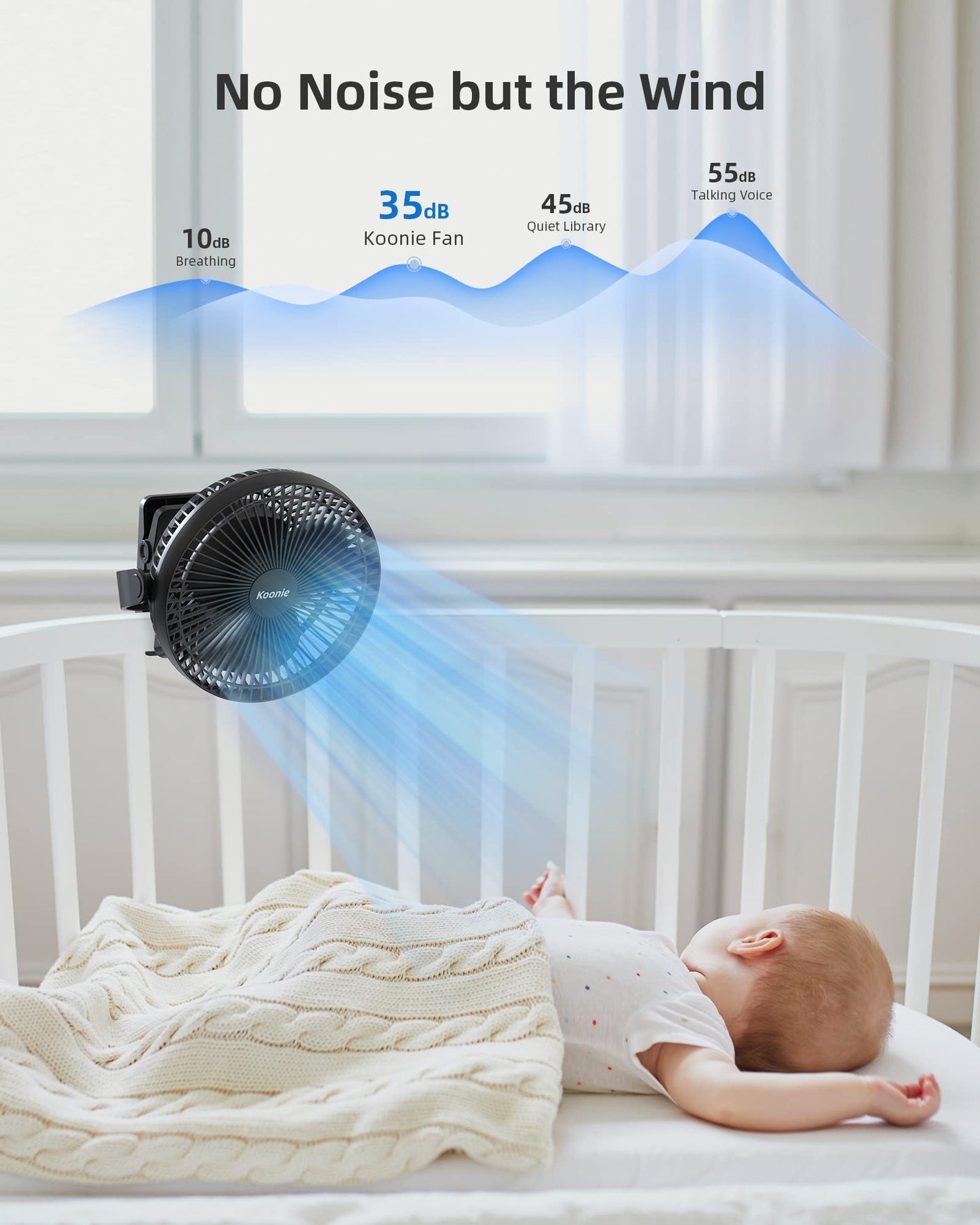 Koonie 10000mAh Clip on Fan Rechargeable, 8-Inch Battery Operated Desk Fan, USB Fan, 4 Speeds, Strong Airflow, Sturdy Clamp for Golf Cart Office Desk Outdoor Travel Camping Tent Gym Treadmill,Black