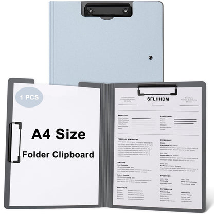 1 PCS A4 Clipboards Foldable,Folding Clipboard,360°Cover Folder Clipboard,Plastic Clipboards with Double Low Profile Clip,A4 Size File Folder Storag Clip Board for A3 A4 Paper Clip Boards-Silver