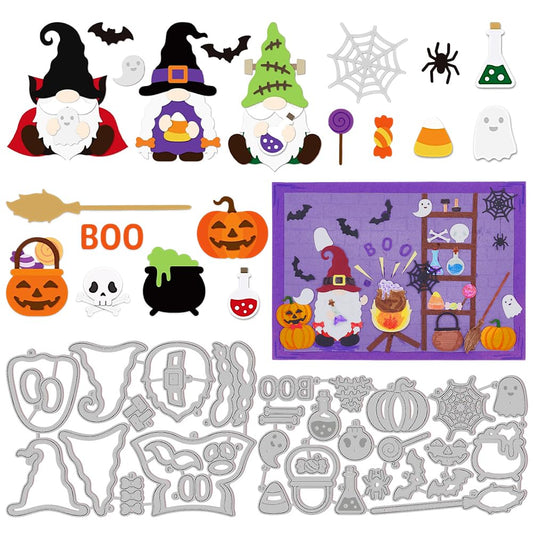 INFUNLY 34pcs Halloween Gnome Metal Die Cuts - Pumpkin Spider Ghost Cutting Dies for Card Making, Scrapbooking, Festival Decor