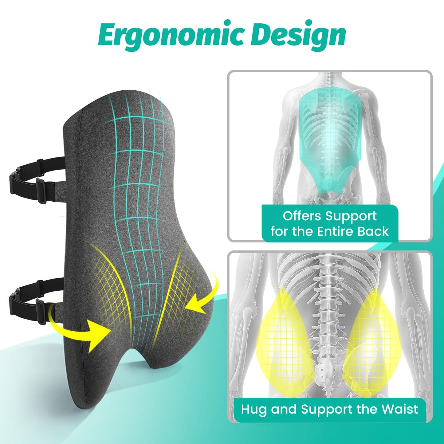 Dreamer Car High Back Support for Office Chair Fully Support Entire Back for Comfort,Pain Relief and Posture Improved- Memory Foam Lumbar Support Pillow for Office Chair,Recliner