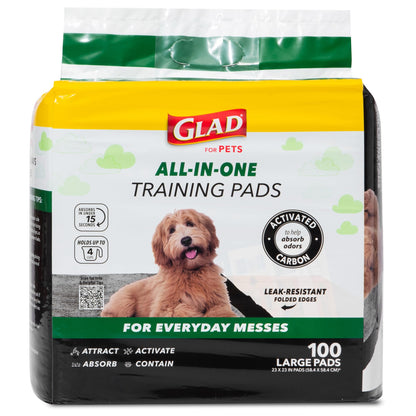 Glad for Pets Black Charcoal Puppy Pads, 23"x23" Disposable Pee Pad That Absorbs & Neutralizes Urine Instantly, Activated Carbon Training Pads For Dogs - 100 Count