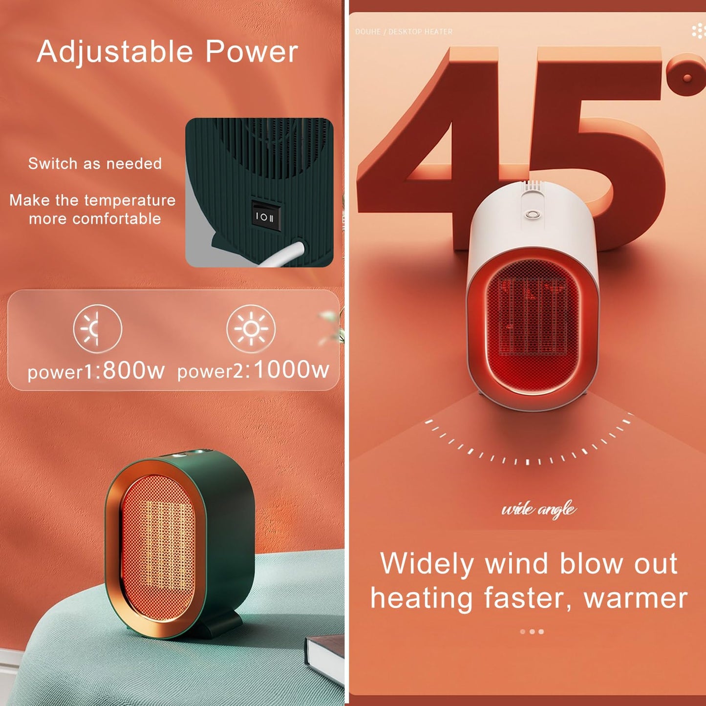 electric space heaters for indoor use: plug in portable small room heater with fan for bedroom bathroom camping | 1000 watt mini heater for office under desk table quiet 300 sq ft air heat