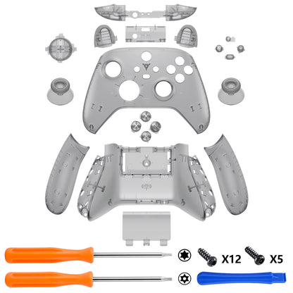 eXtremeRate Full Set Shell Buttons for Xbox Series X & S, Clear Black Replacement Side Rails Grips Front Back Plate Cover for Xbox Core Wireless Controller [Controller NOT Included]