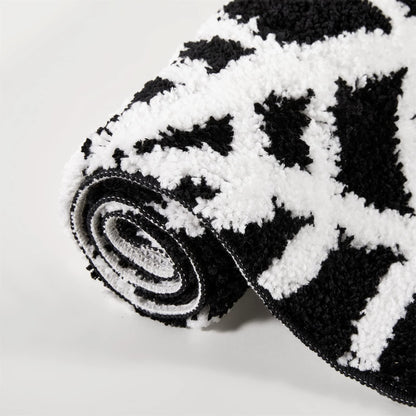 Estmy Gothic Bath Mat Spider Web Black Halloween Bathroom Rugs Non Slip Machine Washable, Funky Spooky Cute Fun Bath Mat Shower Rugs Halloween Bathroom Decor Ultra Soft Great Absorbency