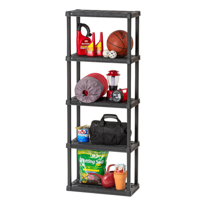 IRIS USA 5-Shelf Light Duty Plastic Storage Shelves, 250lb Capacity, 64"H x 24"W x 12"D, Medium Modular Shelving Unit Storage Organizer for Garage, Home, Bathroom & Laundry, Storage Rack - Black