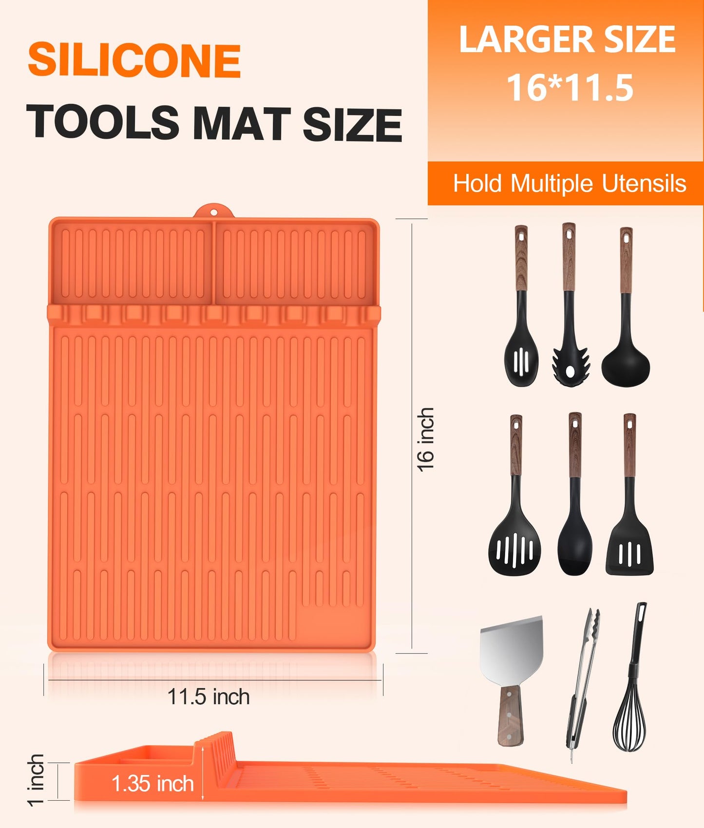 Silicone Griddle Tools Mat for Blackstone - Large Silicone Spatula Mat with Drip Pad - Griddle Mats BBQ Grill Accessories - Side Shelf Mats Grill Pad for Blackstone Griddles Accessories (Orange)