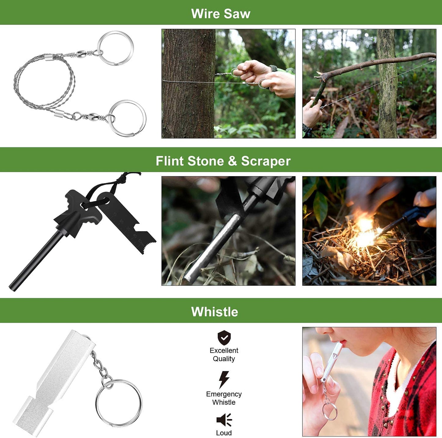 Gearedt Survival Kit, 16 in 1 Professional Survival Gear Tool Emergency Tactical First Aid Equipment Supplies Kits Gifts Idear for Men Him Women Families Hiking Camping Fishing Adventures