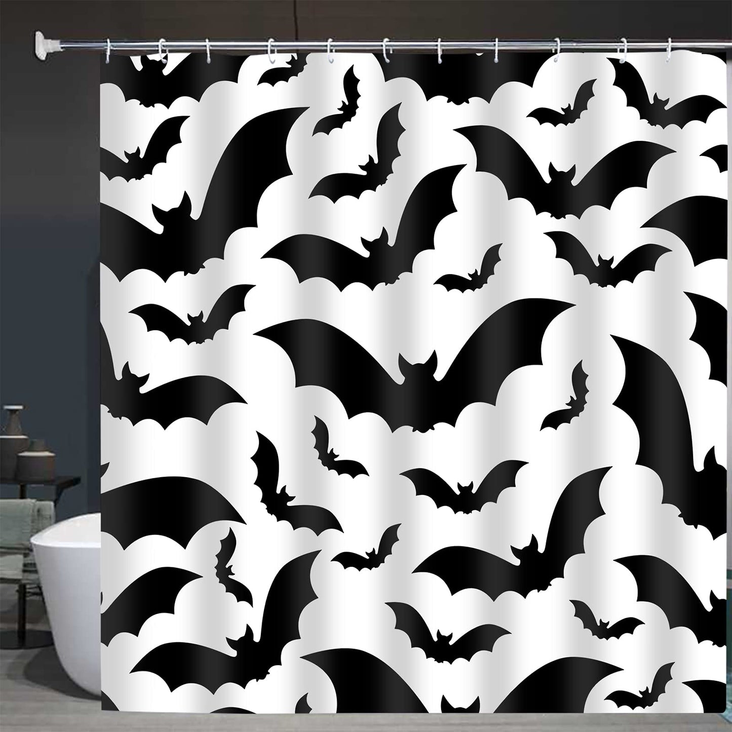 Abaysto Spooky Halloween Pattern with Bats Black and White All Animal Color Dark Dead Bathroom Decor Shower Curtain Sets with Hooks Polyester Fabric Great Gift