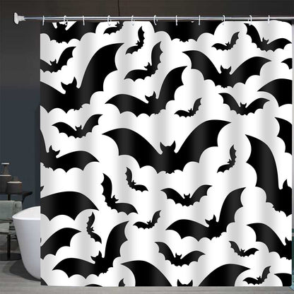 Abaysto Spooky Halloween Pattern with Bats Black and White All Animal Color Dark Dead Bathroom Decor Shower Curtain Sets with Hooks Polyester Fabric Great Gift
