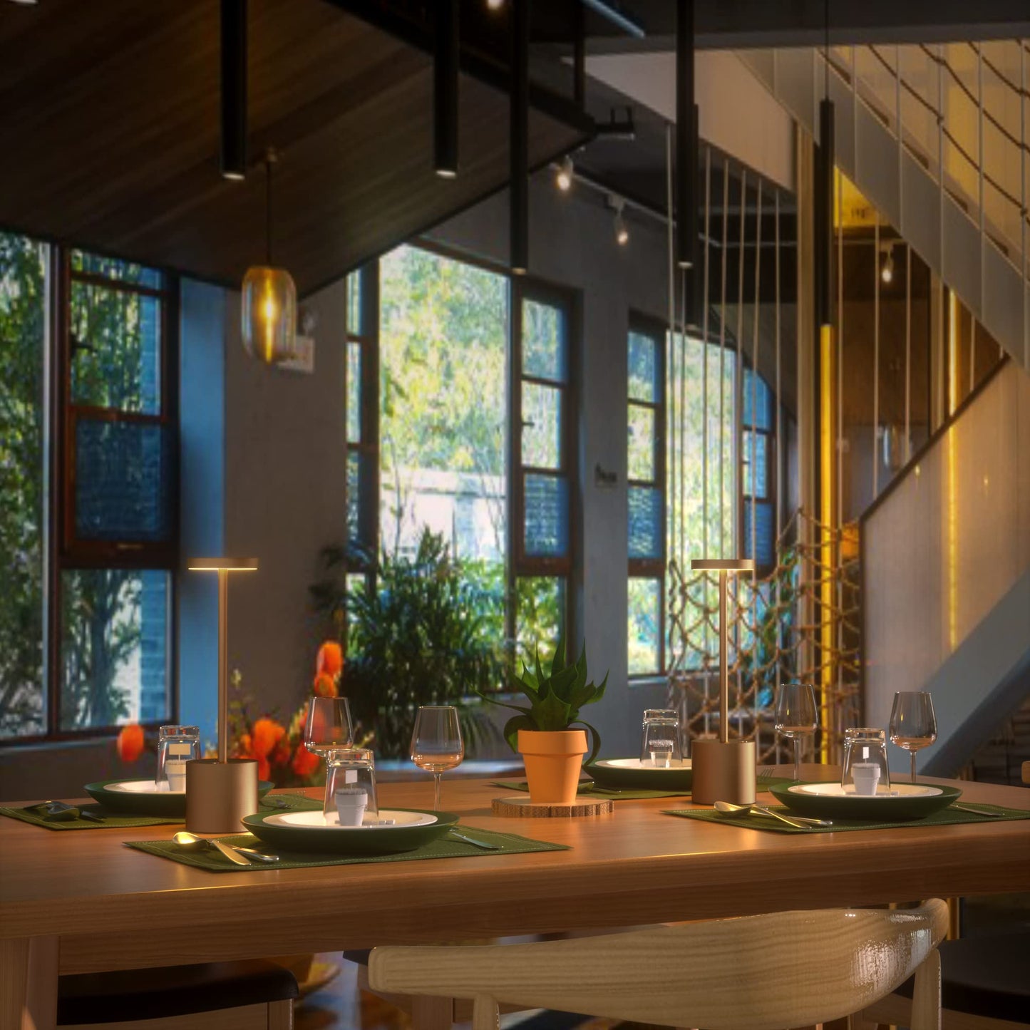 YIBEN 2Pack Cordless Table Lamp, Rechargeable LED Battery 5000mAh Metal USB Portable Powered Desk Lamp, 3 Levels Brightness Light for Restaurants Outdoor (2pack 10.25in Titanium)